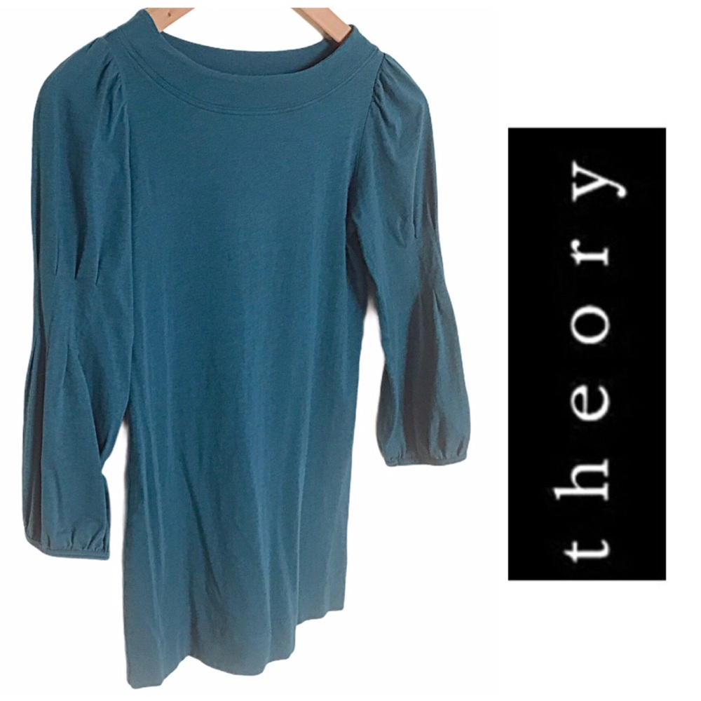 Theory Teal Blue Cotton Top 3/4 Sleeve Size P /TP